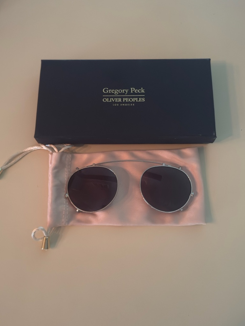 Oliver Peoples Gregory Peck Sunglass Clip-On in Silver with Blue Lenses
